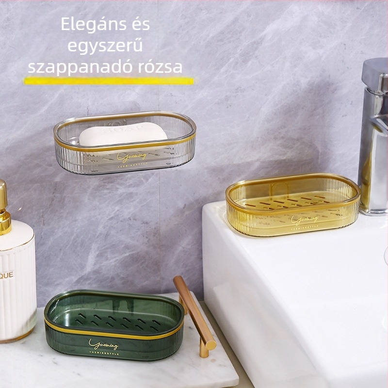 PET Szappantartó falra szerelhető, lefolyó funkcióval, szívókoronggal, fedél nélkül