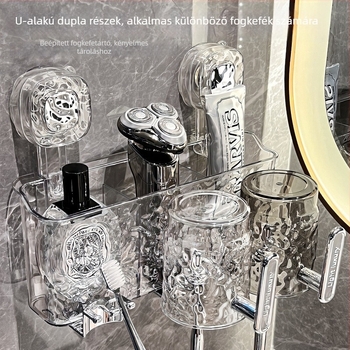 Fogkefetartó szívófejű, falra szerelhető fürdőszobai rendező, fém, UV sterilizálás, fogantyúval