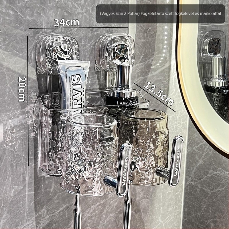 Fogkefetartó szívófejű, falra szerelhető fürdőszobai rendező, fém, UV sterilizálás, fogantyúval