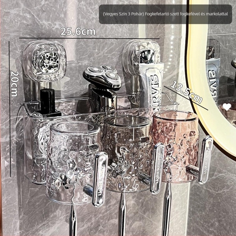 Fogkefetartó szívófejű, falra szerelhető fürdőszobai rendező, fém, UV sterilizálás, fogantyúval