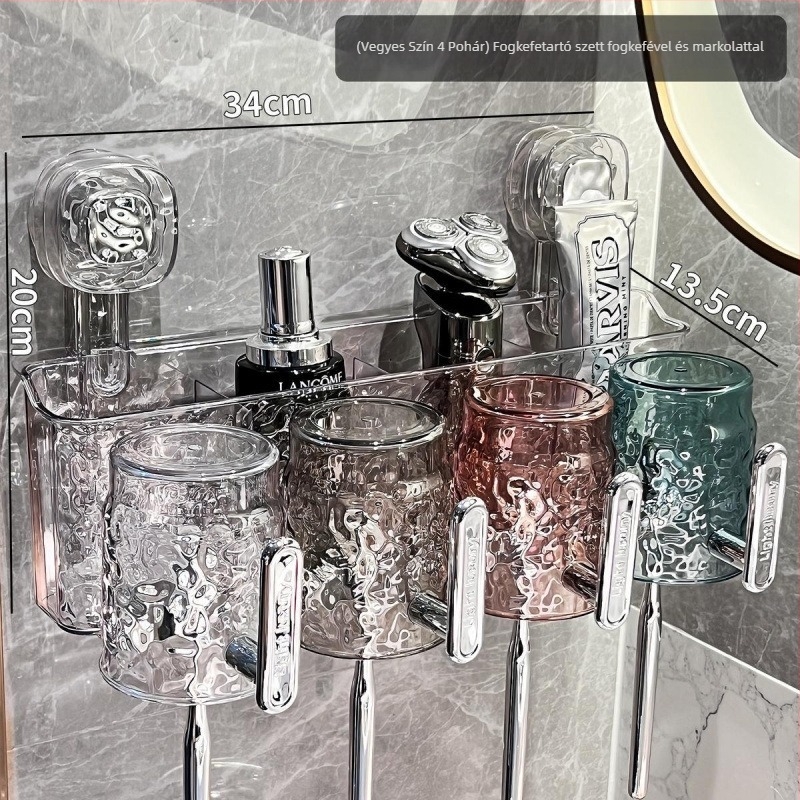 Fogkefetartó szívófejű, falra szerelhető fürdőszobai rendező, fém, UV sterilizálás, fogantyúval