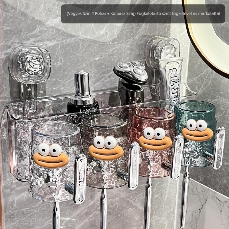 Fogkefetartó szívófejű, falra szerelhető fürdőszobai rendező, fém, UV sterilizálás, fogantyúval