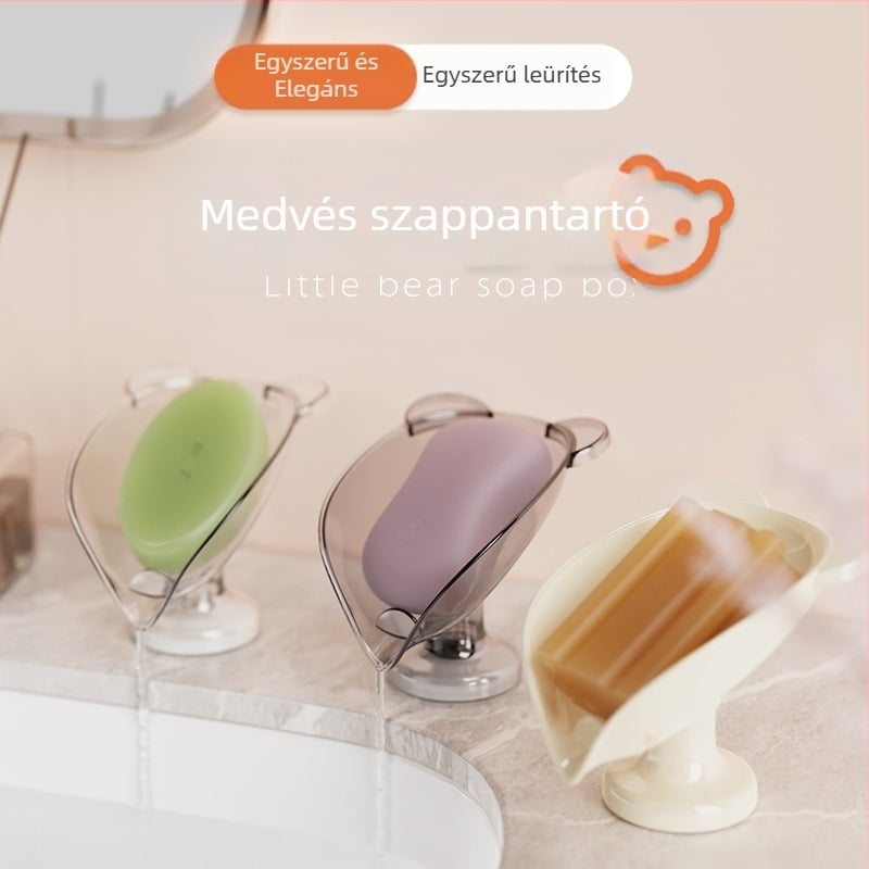 Szappantartó szívócsésszel és drennerrel, műanyagból, fúrás nélküli, fürdőszobai asztalhoz