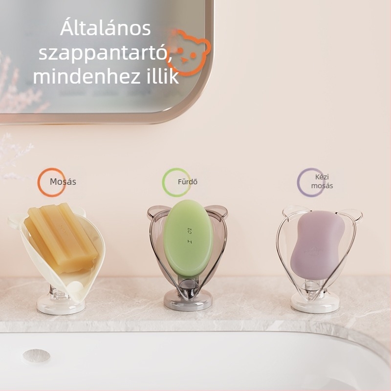 Szappantartó szívócsésszel és drennerrel, műanyagból, fúrás nélküli, fürdőszobai asztalhoz