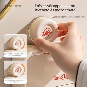 ABS anyagú szappantartó vákuumos csatlakozással és felnyitható fedéllel, falra szerelhető csepegőtálcával, modell JH-9879