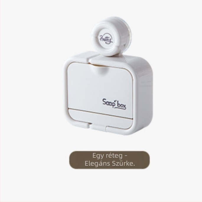 ABS anyagú szappantartó vákuumos csatlakozással és felnyitható fedéllel, falra szerelhető csepegőtálcával, modell JH-9879