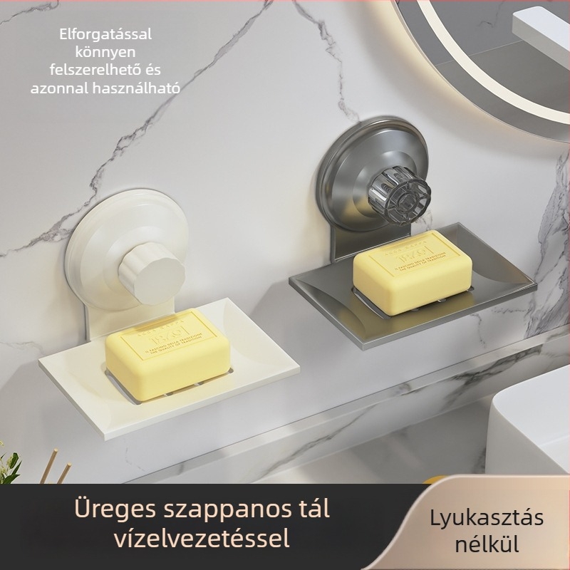 Ruipai fém falra szerelhető szappantartó szívókoronggal, fúrás nélkül, lefolyóval és csúszásmentes felülettel