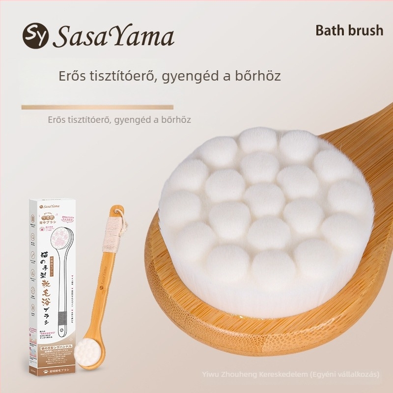 Sasayama Zuhanykefe hosszú fogantyúval, puha sörtékkel – macska tappancs design, hát tisztítására és gyengéd fürdésre, nano velúr bevonat