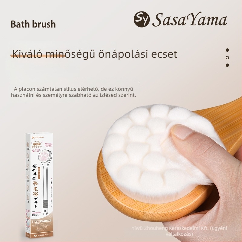 Sasayama Zuhanykefe hosszú fogantyúval, puha sörtékkel – macska tappancs design, hát tisztítására és gyengéd fürdésre, nano velúr bevonat