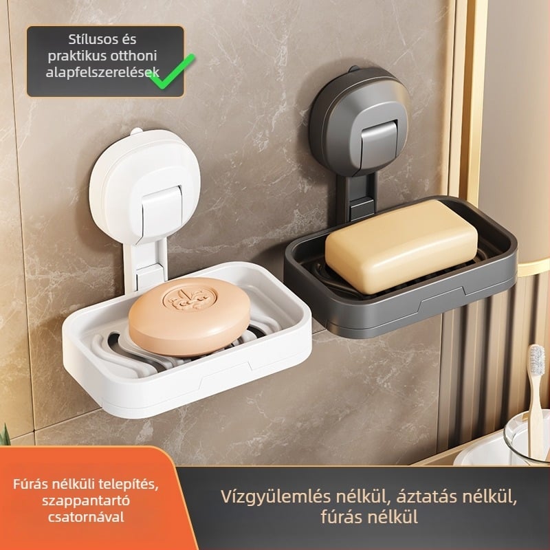 Fali szappan tároló fúrás nélküli szereléshez, vízelvezető rendszerrel – ABS anyag, szívókoronggal