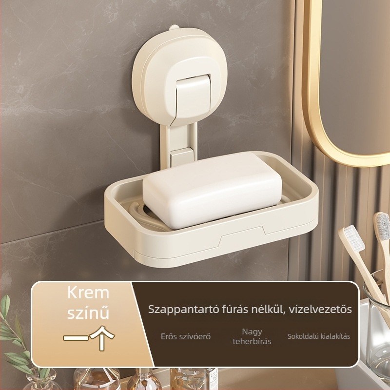Fali szappan tároló fúrás nélküli szereléshez, vízelvezető rendszerrel – ABS anyag, szívókoronggal