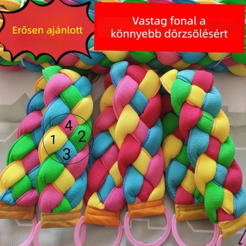 Háromszálas fürdőlepedő, négyszálból fonott szappan-súroló, tartós hosszú csík a dörzsöléshez és tisztításhoz