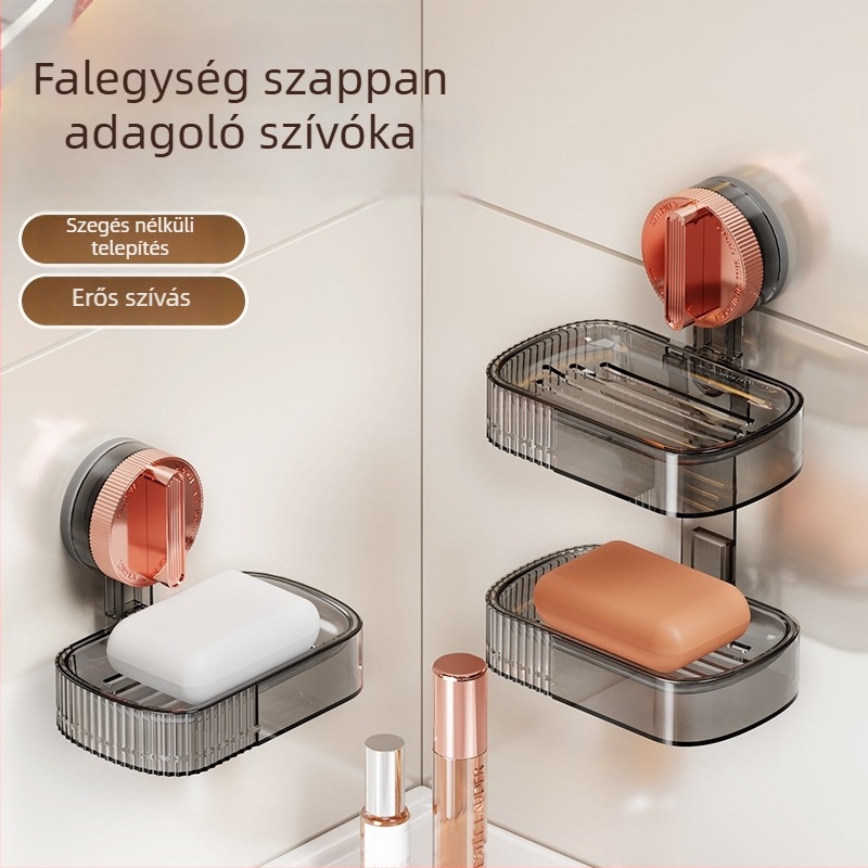 Shell Stone PET falra szerelhető szappantartó erős vákuumos rögzítéssel, fúrás nélkül, fürdőszobai drenázs tárolópolc, 84–120 darabos csomag