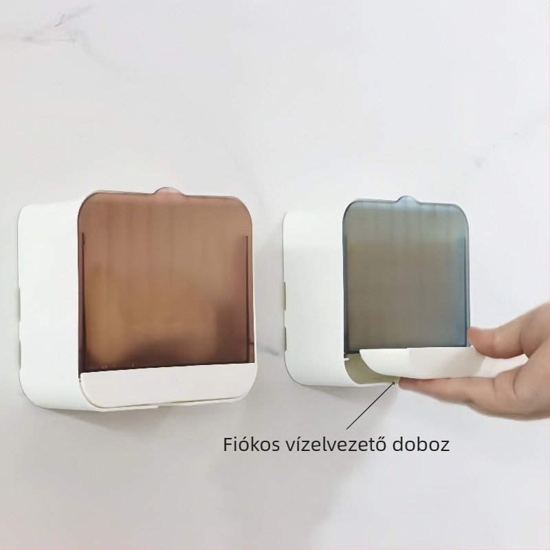 Nagy falra szerelhető szappantartó felnyílófedéllel, vákuumos rögzítéssel, lyukasztás nélkül, fürdőszoba, dupla rétegű lefolyó tartó