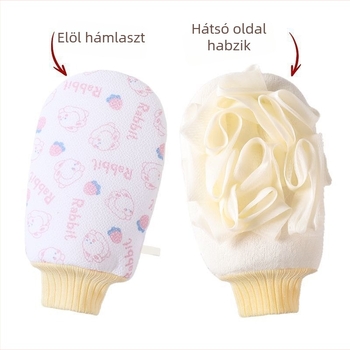 Kétoldalas pamut fürdő törölköző, hámlasztó, fürdőlabdával, habos