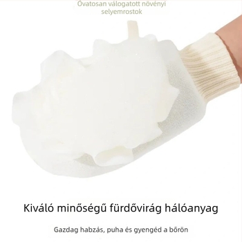 Kétoldalas pamut fürdő törölköző, hámlasztó, fürdőlabdával, habos