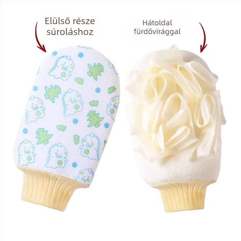 Kétoldalas pamut fürdő törölköző, hámlasztó, fürdőlabdával, habos