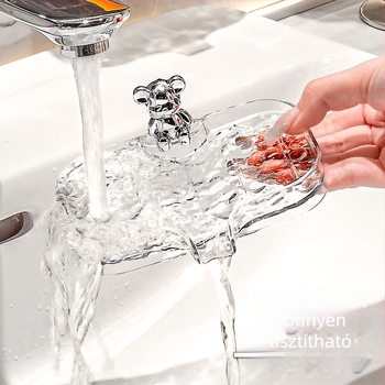 Fürdőszobai dupla szintes szappantartó, drenázs funkcióval, fedél és szívókorongokkal a mosogatóhoz