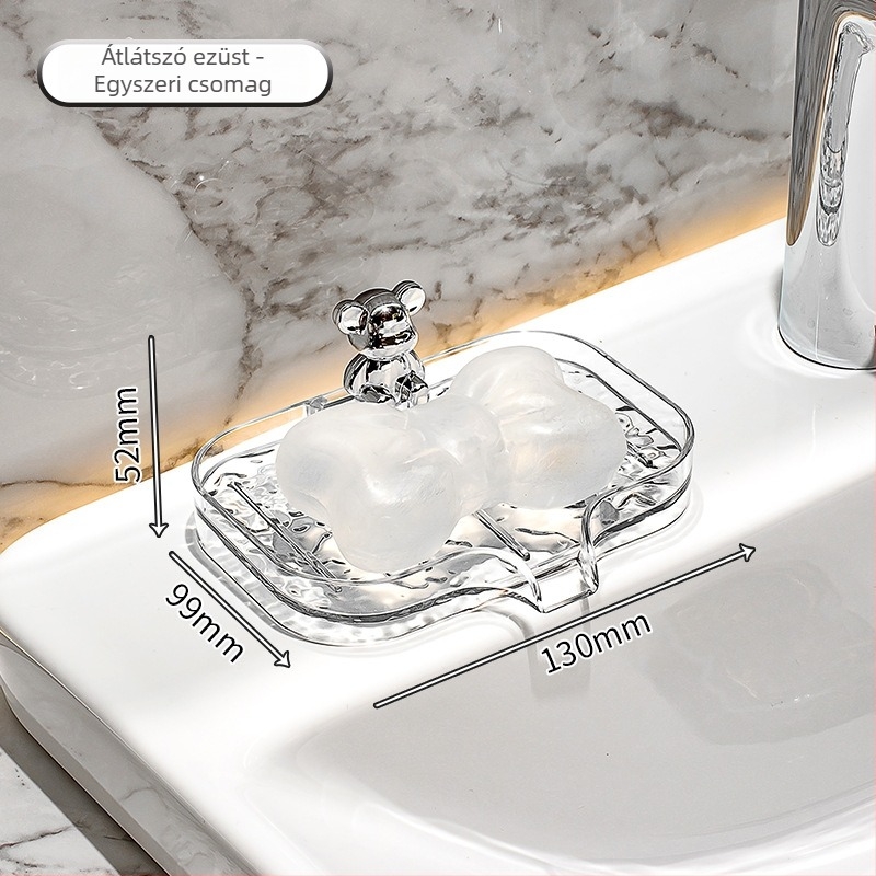 Fürdőszobai dupla szintes szappantartó, drenázs funkcióval, fedél és szívókorongokkal a mosogatóhoz