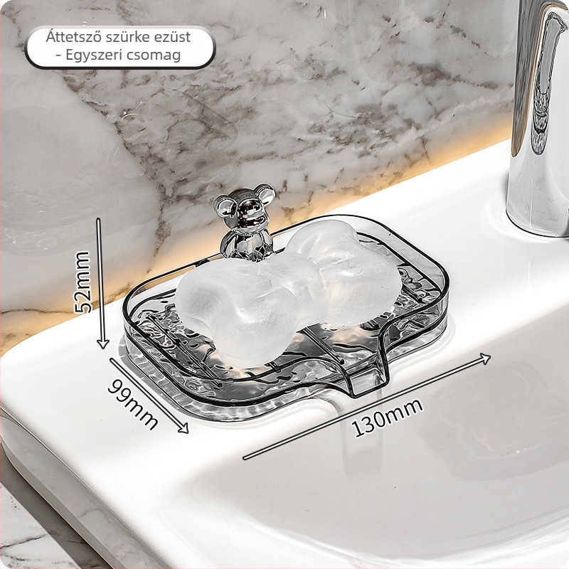 Fürdőszobai dupla szintes szappantartó, drenázs funkcióval, fedél és szívókorongokkal a mosogatóhoz