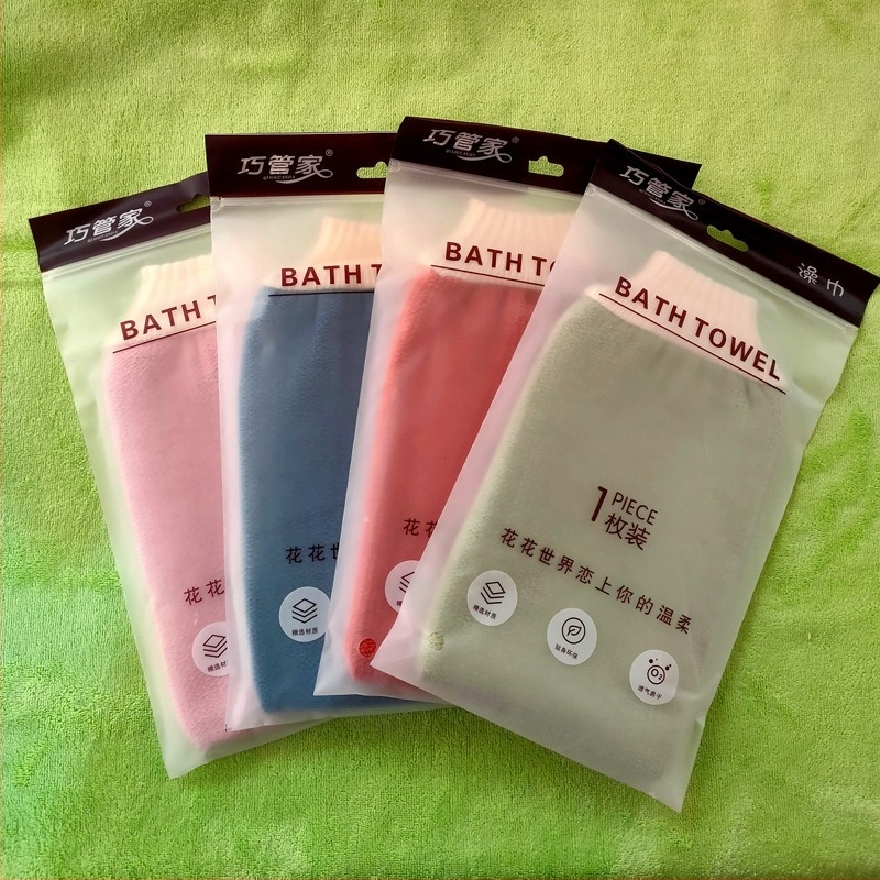 Kétszintű vastag fürdőszobai dörzsölő törölköző hátulra szánt kesztyűvel, modell 9896, doboz 200, univerzális használat