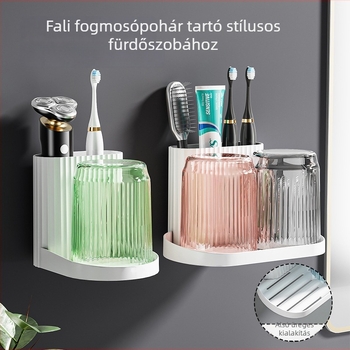 Fogkefetartó – ragasztós, falra szerelhető fürdőszobai tároló, fogkefék és öblítő pohár számára, műanyag