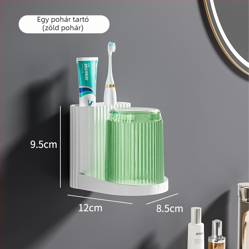 Fogkefetartó – ragasztós, falra szerelhető fürdőszobai tároló, fogkefék és öblítő pohár számára, műanyag