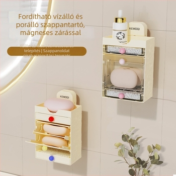 Szappantartó polc szívócsészével, falra szerelhető, többszintes, vízelvezető — ABS anyag, Komochi
