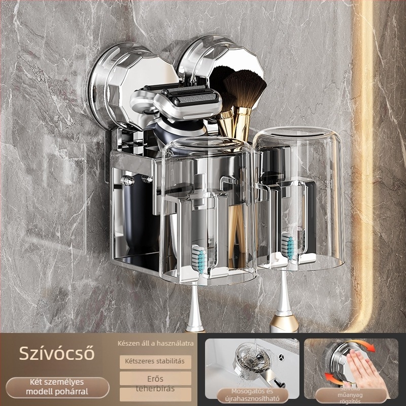 Fogkefetartó - falra szerelhető, levehető, ABS + rozsdamentes acél anyagú (fúrás nélküli telepítés)