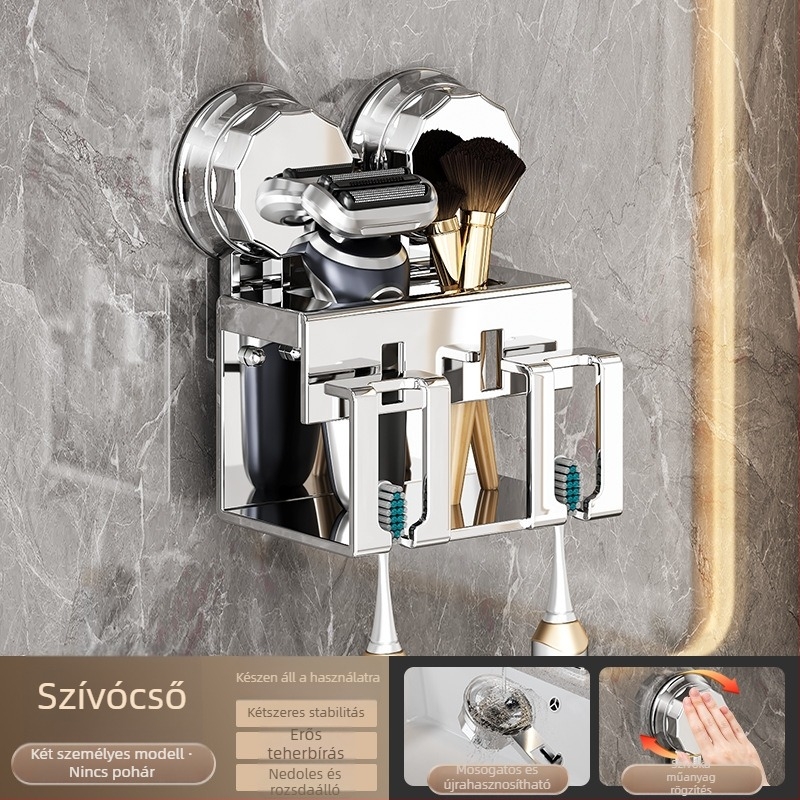 Fogkefetartó - falra szerelhető, levehető, ABS + rozsdamentes acél anyagú (fúrás nélküli telepítés)