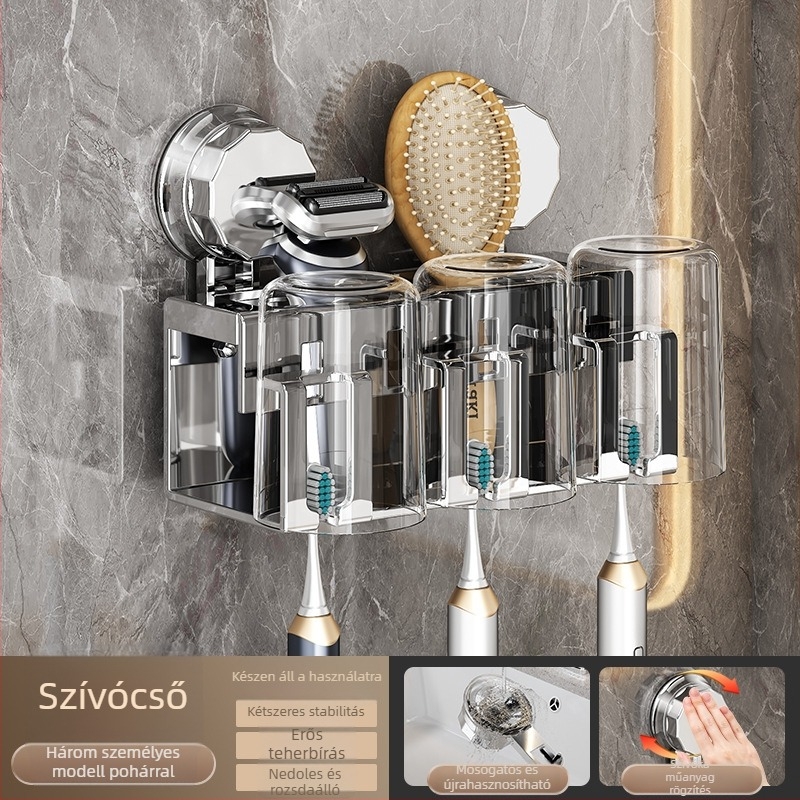 Fogkefetartó - falra szerelhető, levehető, ABS + rozsdamentes acél anyagú (fúrás nélküli telepítés)