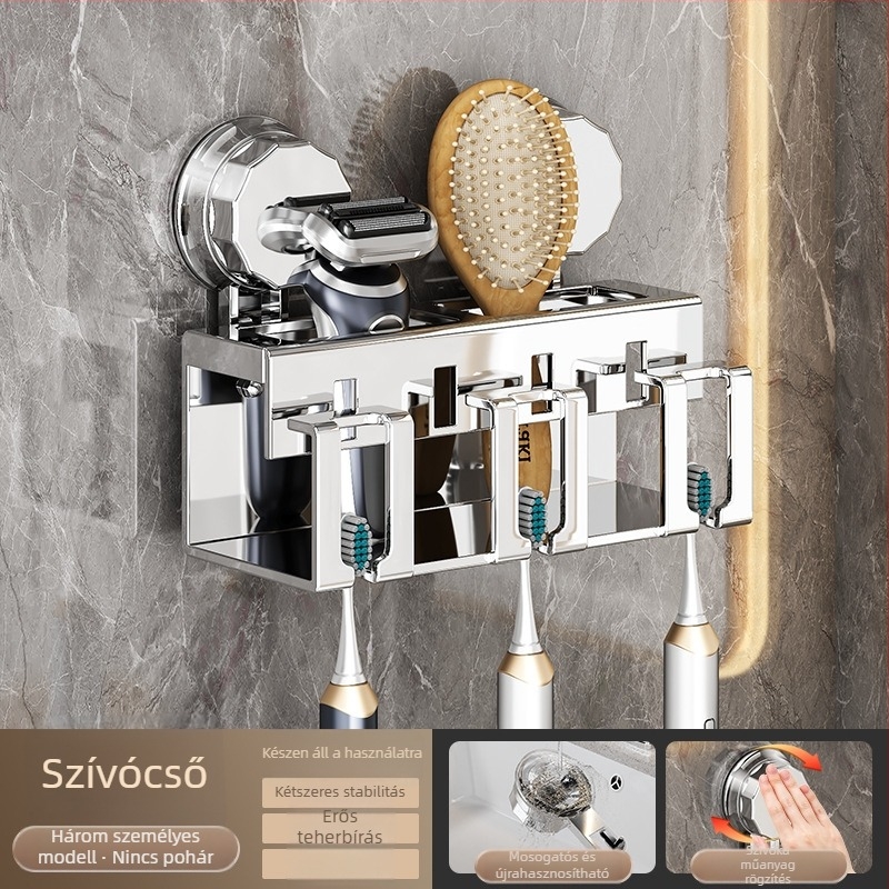 Fogkefetartó - falra szerelhető, levehető, ABS + rozsdamentes acél anyagú (fúrás nélküli telepítés)