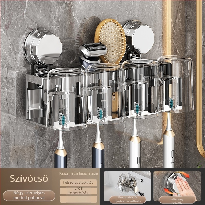 Fogkefetartó - falra szerelhető, levehető, ABS + rozsdamentes acél anyagú (fúrás nélküli telepítés)