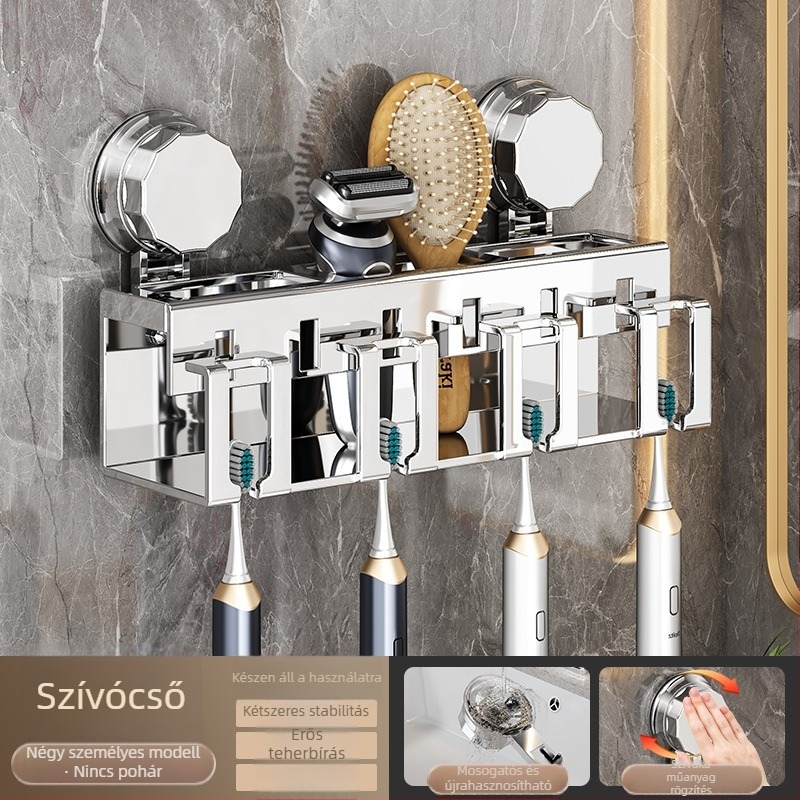 Fogkefetartó - falra szerelhető, levehető, ABS + rozsdamentes acél anyagú (fúrás nélküli telepítés)