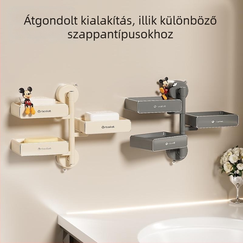 Szappontartó szívókorongokkal, falra szerelhető, forgó, fúrás nélkül, fedéllel