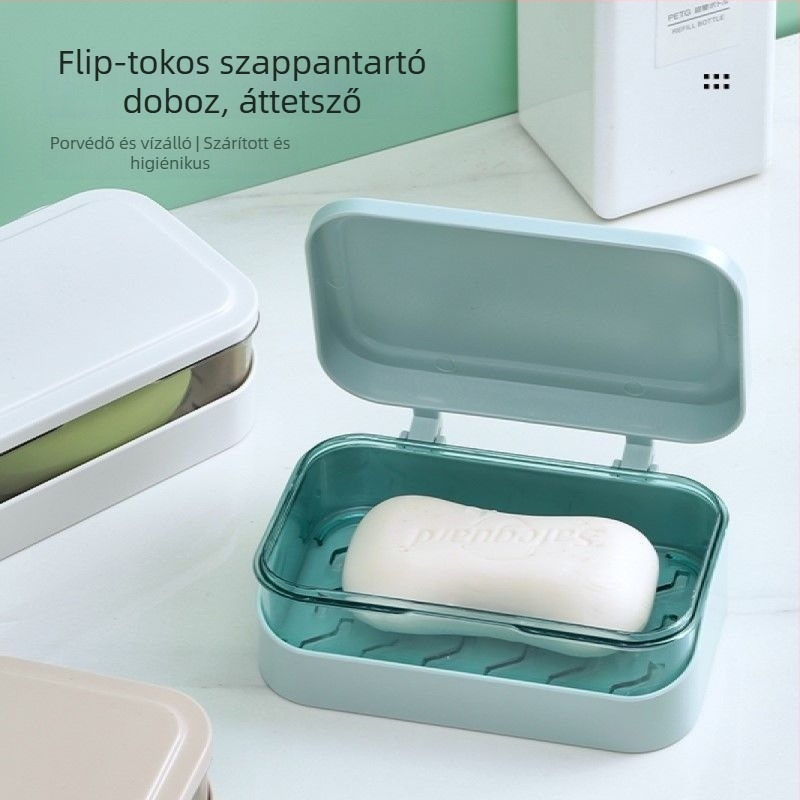 Flip-top kupakkal ellátott szappantartó doboz, PP anyag, logó nyomtatás elérhető, testreszabás