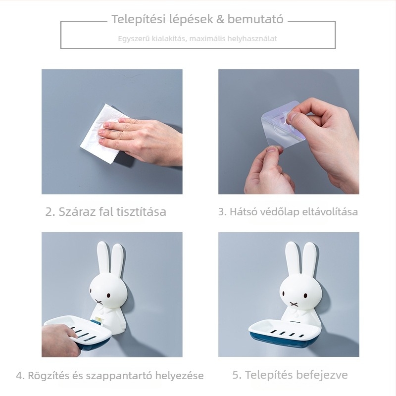 Rajzfilm szappan doboz, műanyag, falra szerelhető szívóval, nyitott kialakítású (fedél nélküli), nyomtatott logó, testreszabható