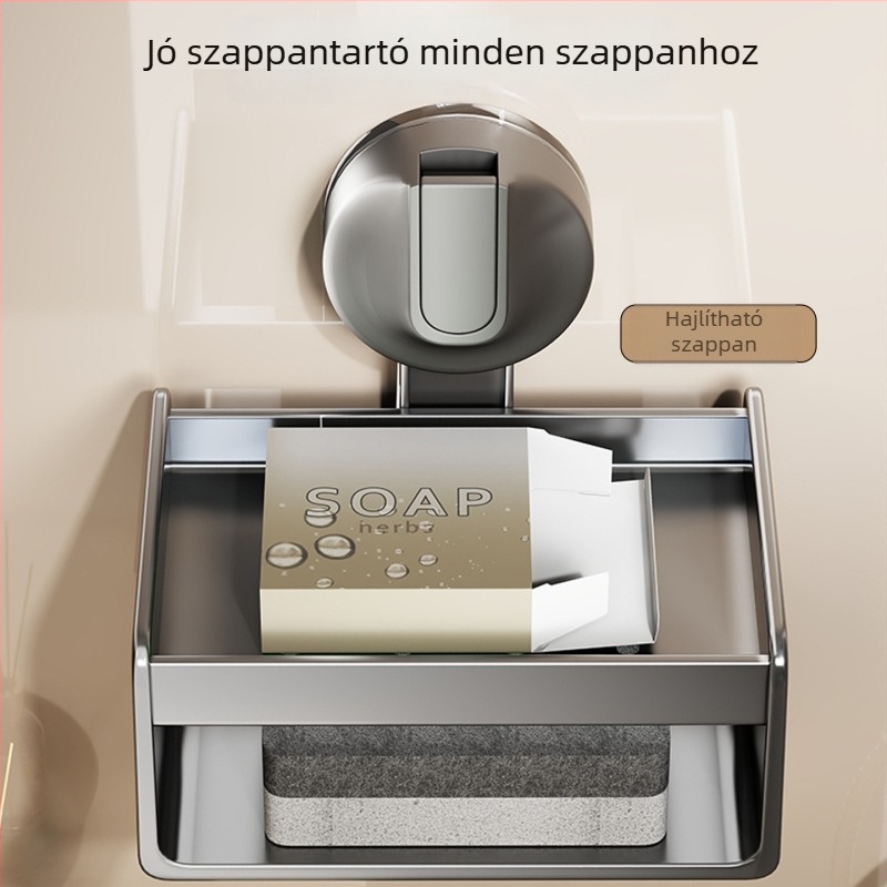 Szappan-doboz falra szerelhető tartó szívócsészével, fúrás nélkül, ABS anyagú
