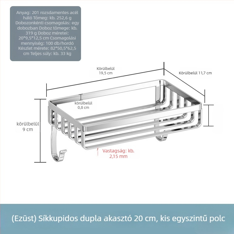 Rozsdamentes acél szappantartó szívókoronggal, falra szerelhető fürdőszobai polc drenázzal