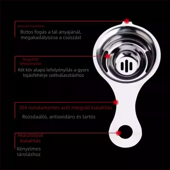 304 rozsdamentes acél tojásfehérje szeparáló, modern minimalista design, logó nyomtatás
