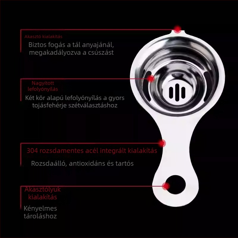 304 rozsdamentes acél tojásfehérje szeparáló, modern minimalista design, logó nyomtatás