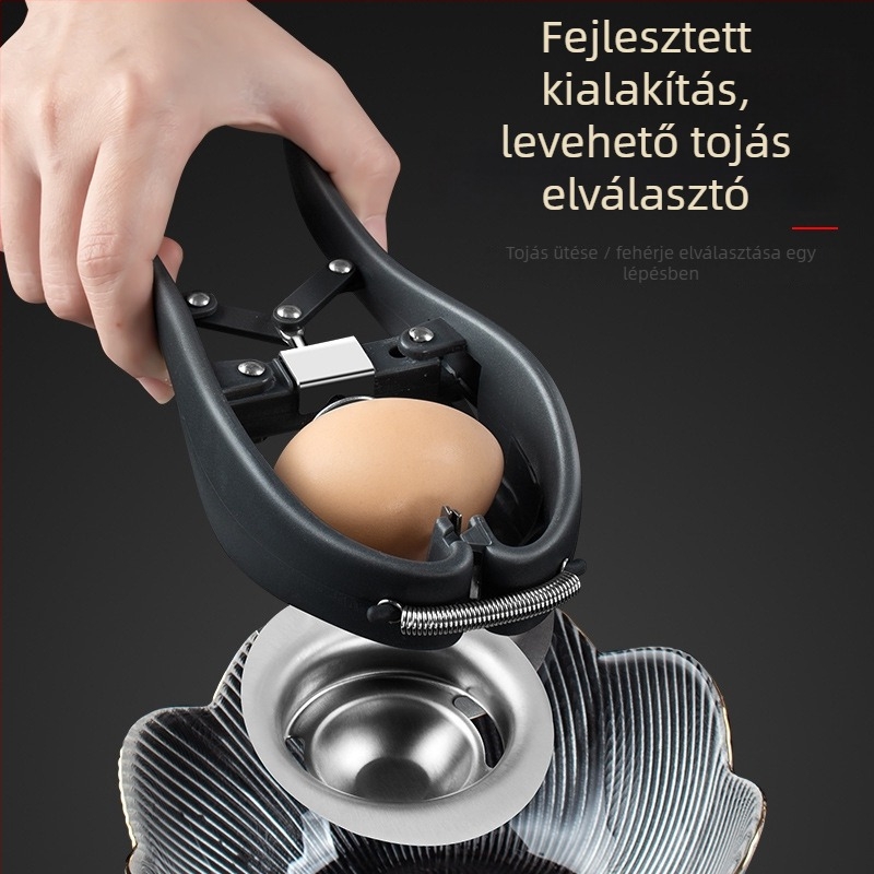 Tojássárgája- és fehérje szeparáló, tojásnyitó – rozsdamentes acél 304, kézi működtetésű, logó nyomtatás elérhető