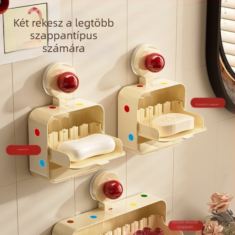 Fali szappantartó ventuzával, fürdőszobai drenázs tároló, fúrás nélküli szerelés