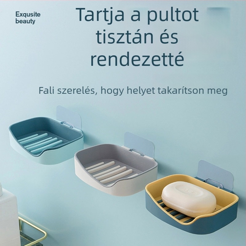 Fürdőszobai szappantartó – falra szerelhető, dupla műanyag polc, fúrás nélkül