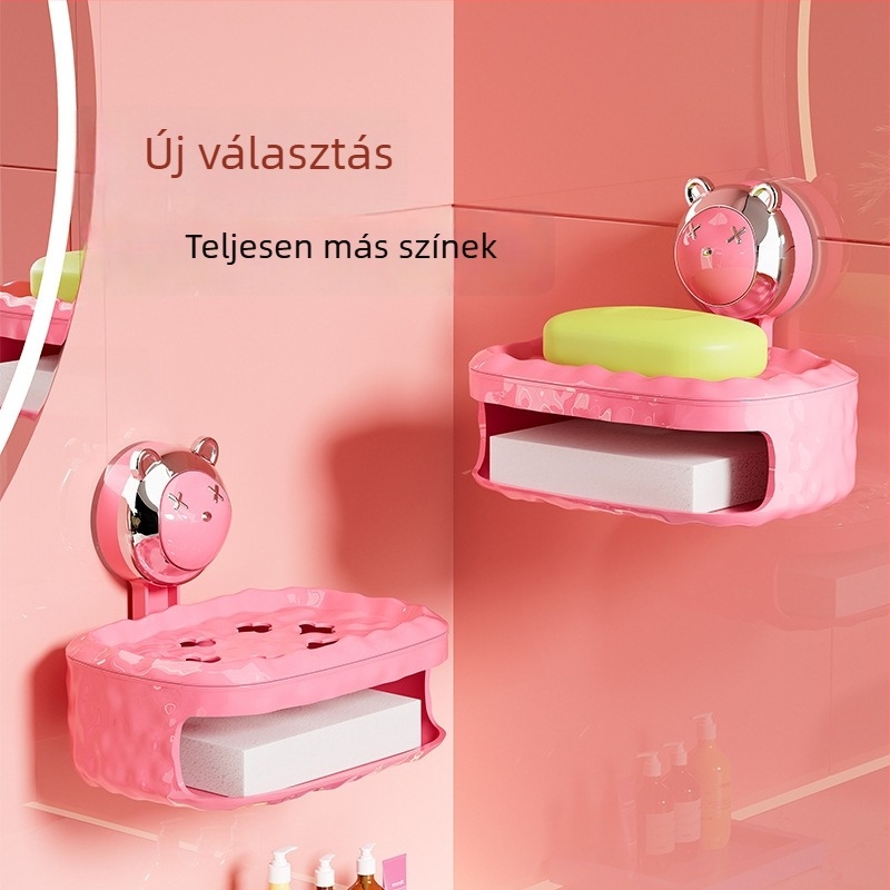Műanyag falra szerelhető szappantartó fúrás nélkül, szivacs- és szappántároló