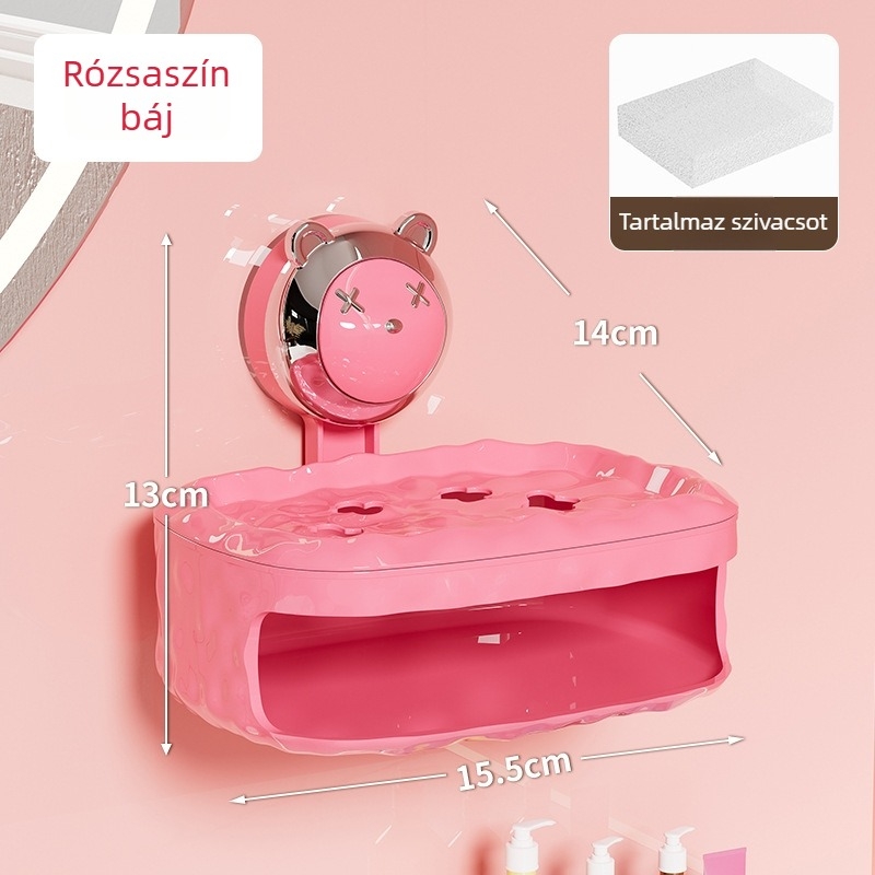 Műanyag falra szerelhető szappantartó fúrás nélkül, szivacs- és szappántároló