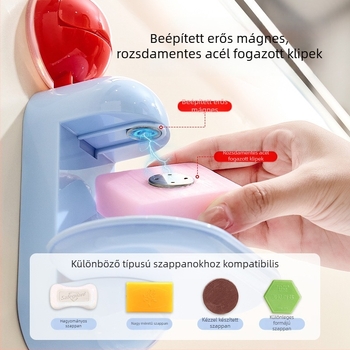 PET anyagú falra szerelhető szappantartó vákuumos rögzítéssel, csepegtető tálcával és szivacs-tárolóval