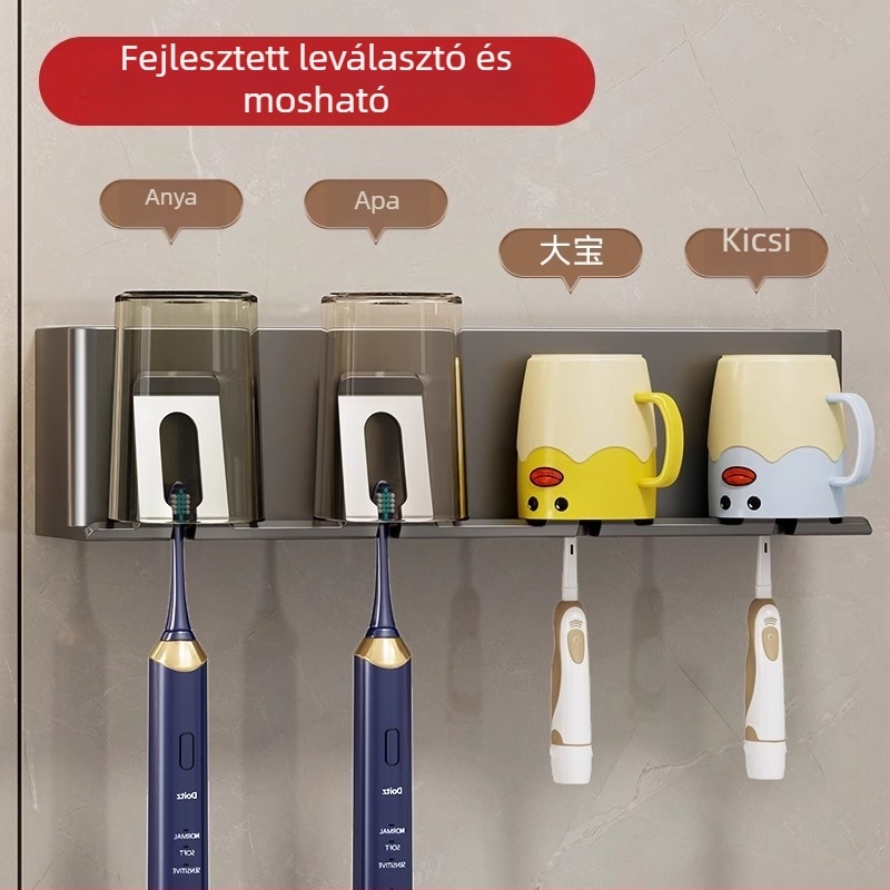 Fogkefetartó, Space-alumínium, falra szerelhető, tárolás