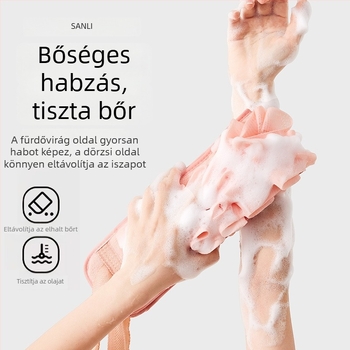 Sanli két az egyben fürdőlepedő virágos szivaccsal – hosszú hát-törölköző, kétoldalas súrolókendő