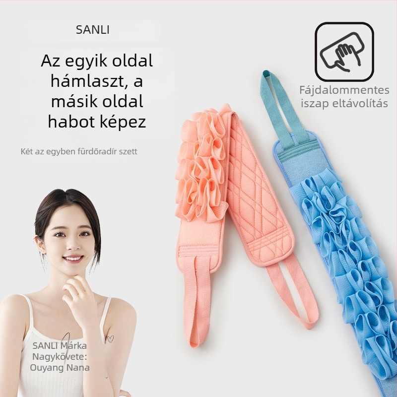 Sanli két az egyben fürdőlepedő virágos szivaccsal – hosszú hát-törölköző, kétoldalas súrolókendő